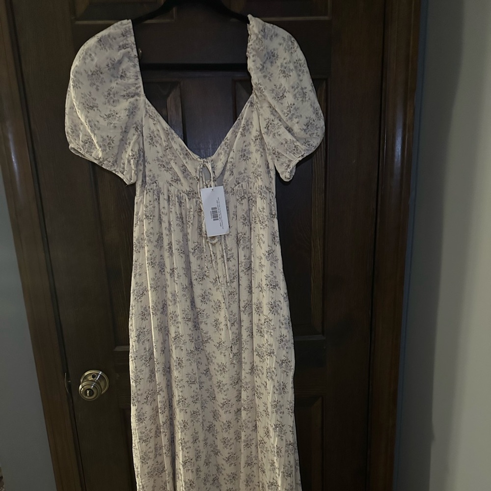 Haven 100% Cotton Tie-Front Maxi Dress in Blue/Brown Floral - Bump Friendly